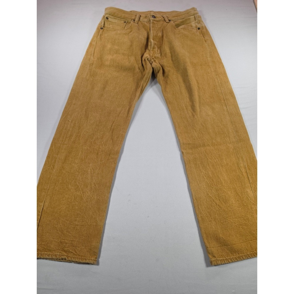 Levis 501 Original Fit Jeans Mens 33x30 Tan Mustard Yellow Button Fly Denim